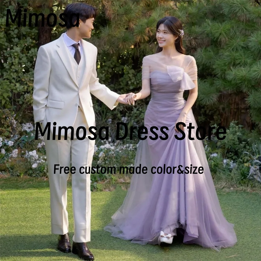 

Mimosa Romantic Prom Dresses 2025 Korea Girls Photography Photos Long Ruched Tulle Wedding Party Bride Wear Customized