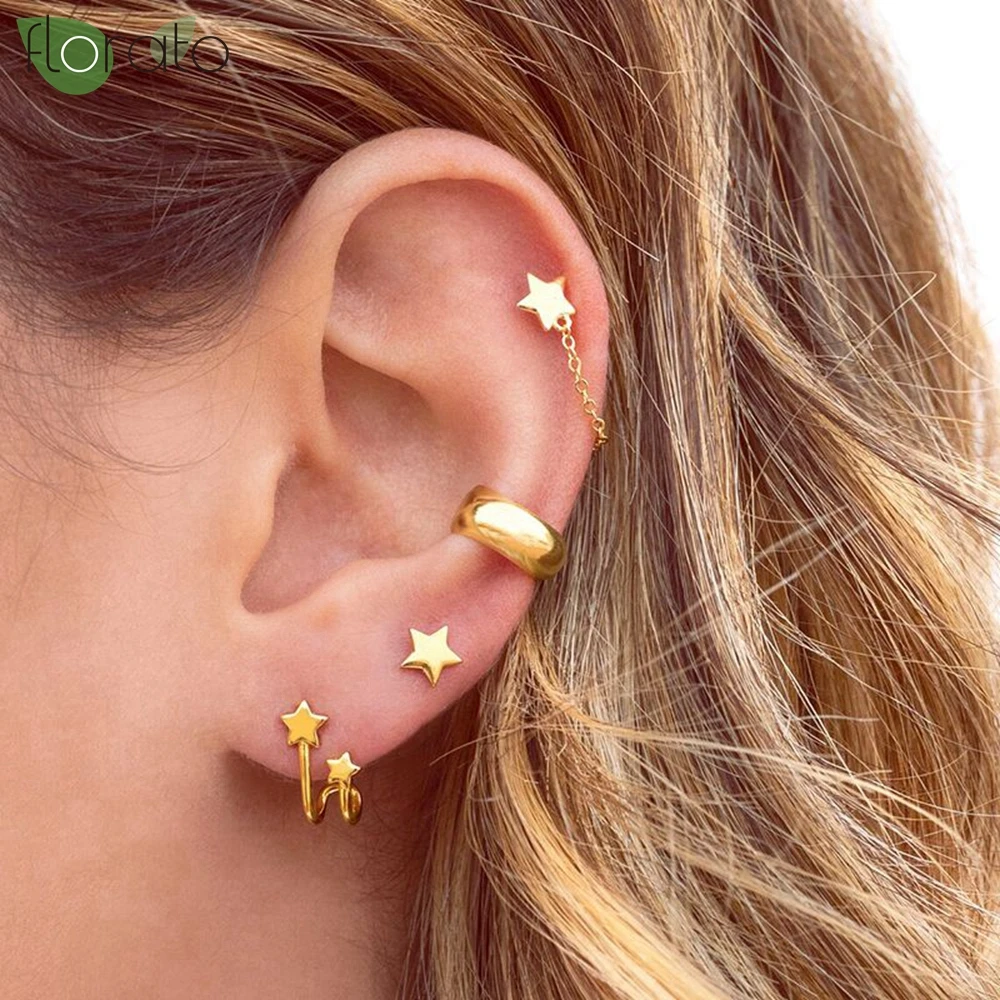 

925 Sterling Silver Needle Trend Gold Color Hollow Star Hoop Earring For Women 2024 Fashion Vintage Accessories Jewelry Gift