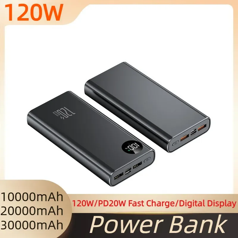 

120W PD20W Fast Charging Power Bank 10000mAh-30000mAh High Capacity Portable External Battery Digital Display for IPhone