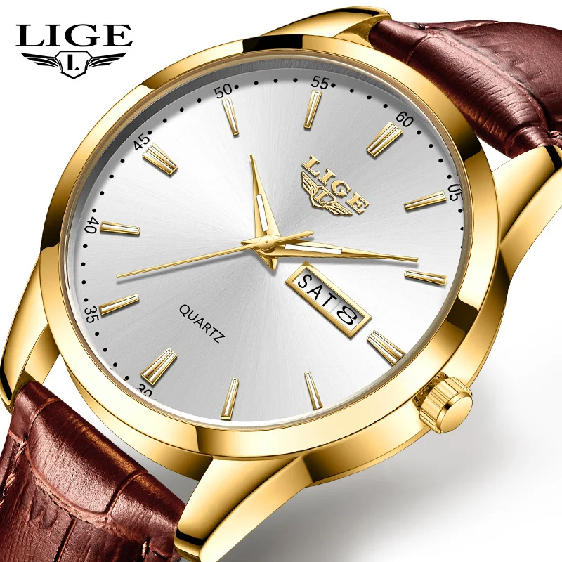 

LIGE Quartz Men's Watches Fashion Business Watch for Men Brand Luxury Leather Date Wristwatch Luminous Waterproof Montre Homme