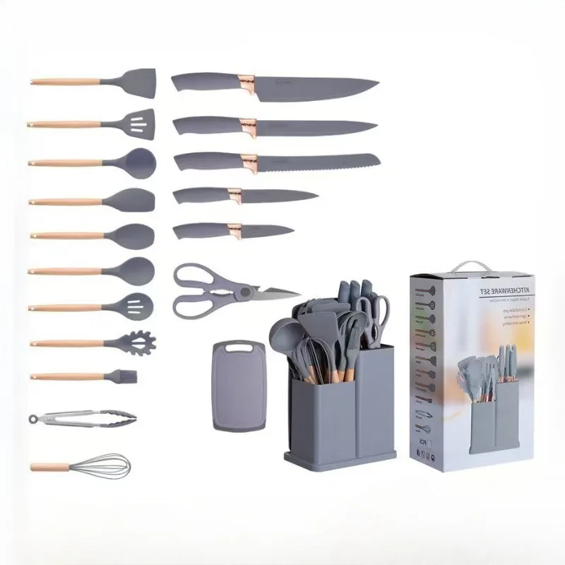 

Home Kitchen Non-stick Cooking Spatula and Knife with Storage Bucket Kitchen Utensils 19-piece Silicone Kitchen Utensil Set Tool