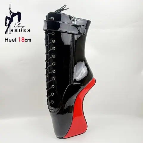 Designer New Heelless Style Heel 18CM/7Inch Black Ballet Ankle Boots With Locks Keys Ankle Wrap Strap Women Sexy Fetish Shoes