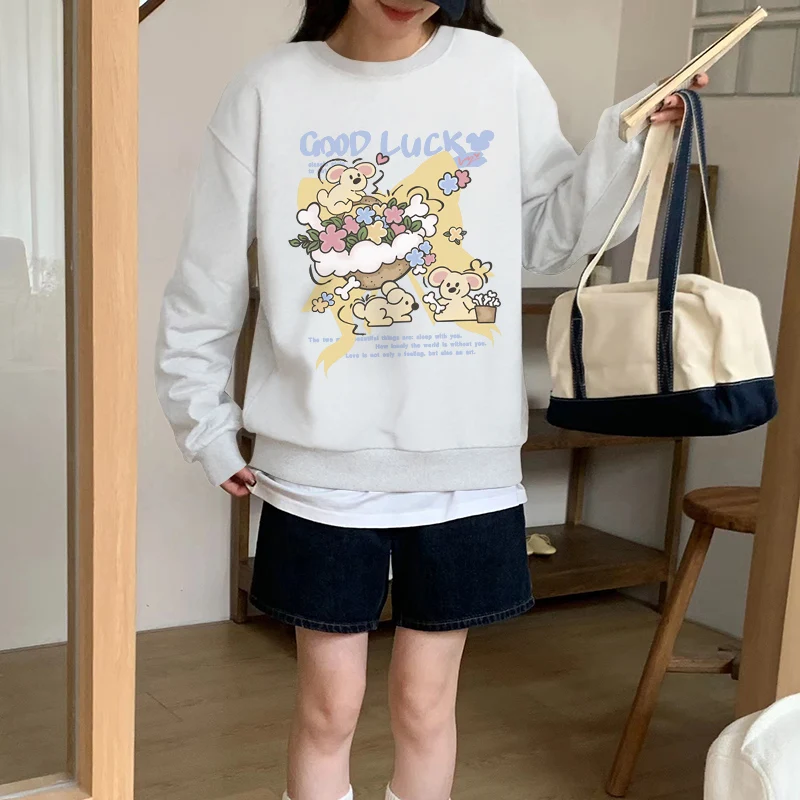 

White Crew Neck Sweater Women's 2024 New Popular Cute Girl Style Printing Loose Casual Hoodies