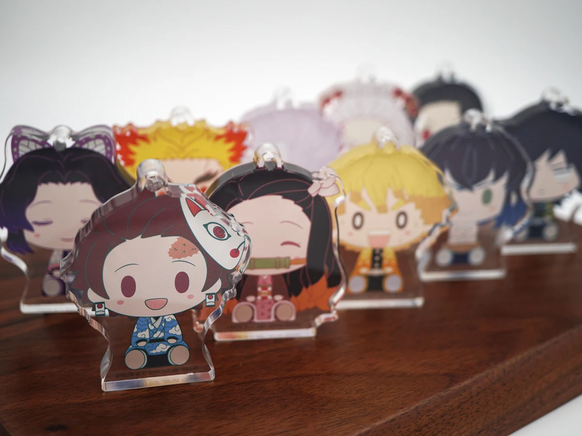 Demon Slayer Anime Kamado Tanjirou Zenitsu Giyuu Daki Gyuutarou Shinobu Rengoku Kyoujurou Acrylic Keychain Stand Ornament Toys