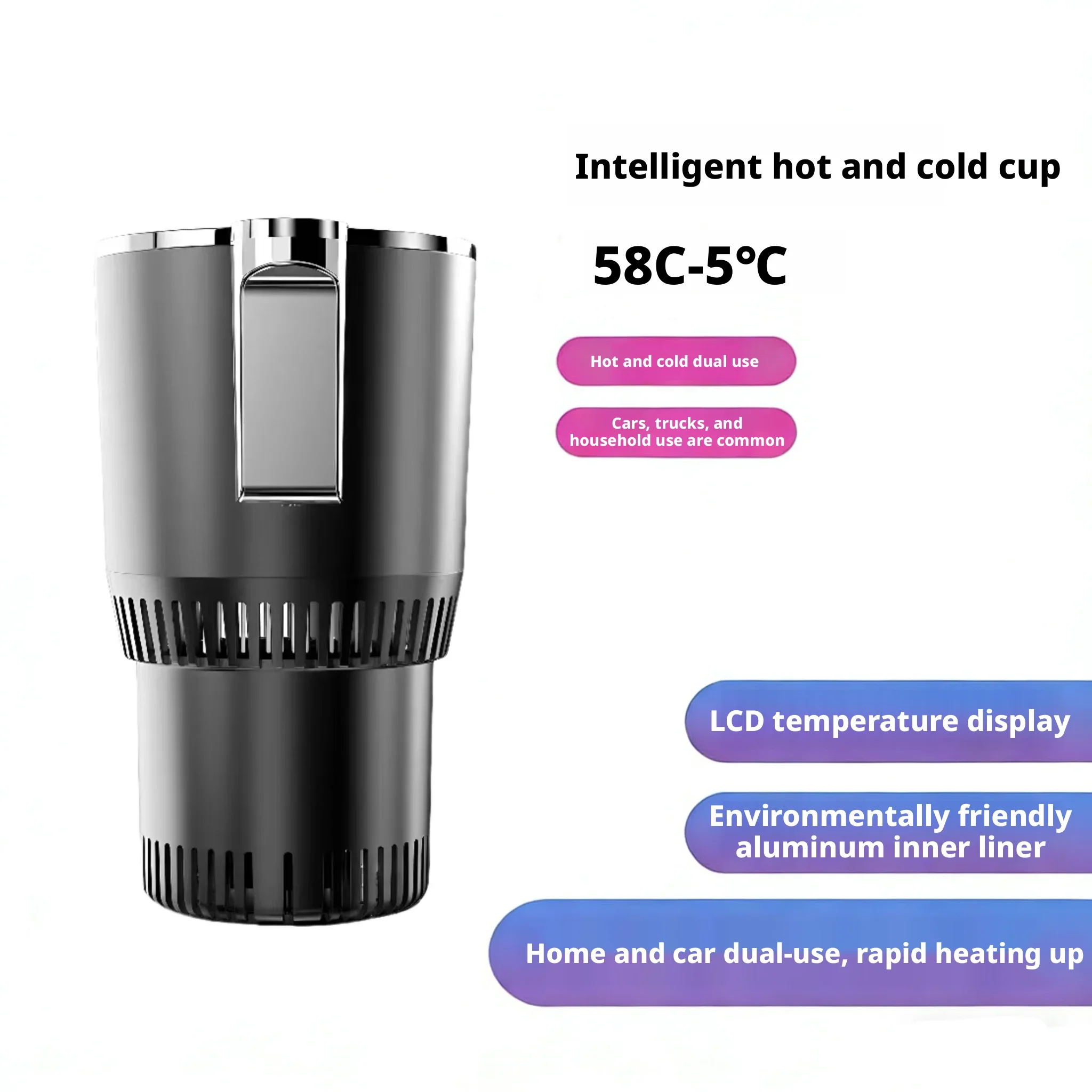 2-in-1 Car Heating Cooling Cup Smart Electric Thermos Heat Chill Drinks Portable Kettle for Office Car Keep Drinks Hot or Cold