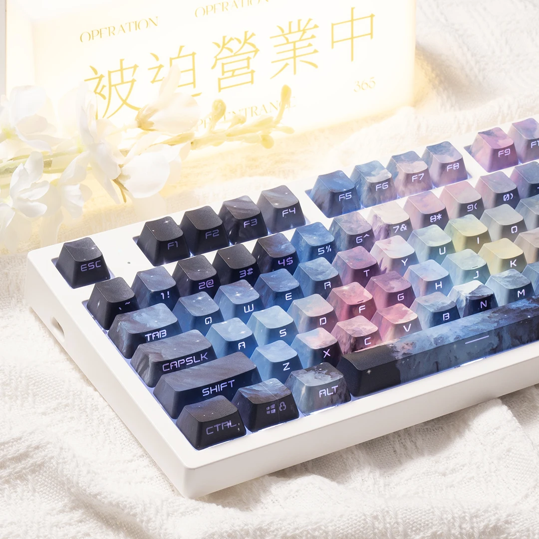 J‌KDK Nebula Blue-Pink Original OEM PBT Keycaps 5-Side Dye-Sub Side-Engraved Shine-Through for 68/75/84 keyboard Layout