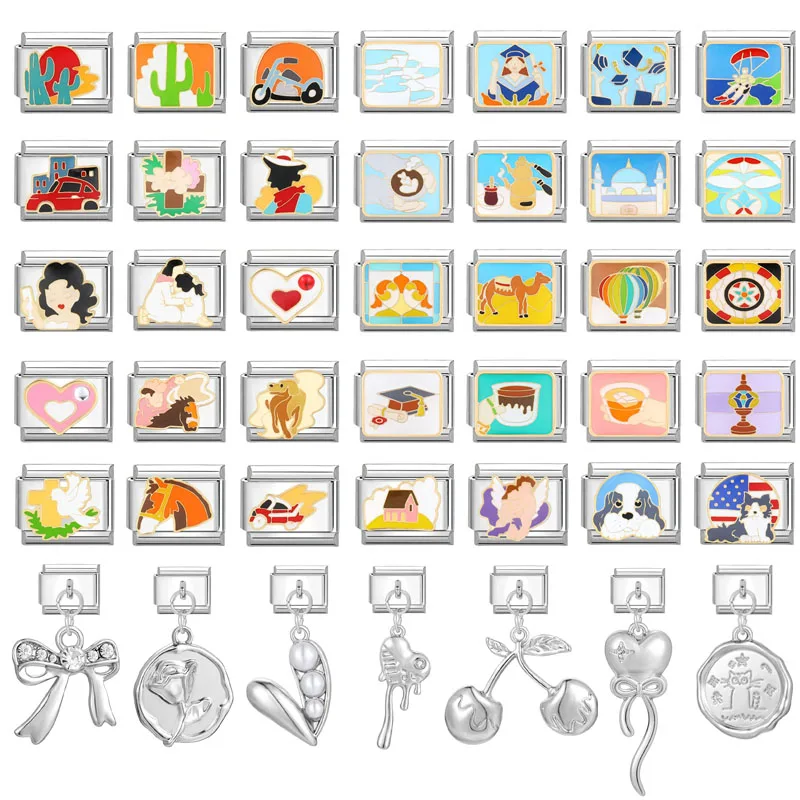 Vintage Cactus Cowboy Camel Horse Bachelor's hat Heart Beads Fit 9mm Italian Charm Bracelet Stainless Steel DIY Jewelry Making