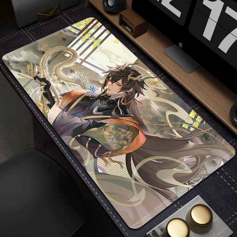 Game Genshin Impact Mousepad Zhong Li Non-Slip Gaming Mousepad Rubber Computer Large Mouse Mat XXL Diluc Keyboard Desk Mat Gamer