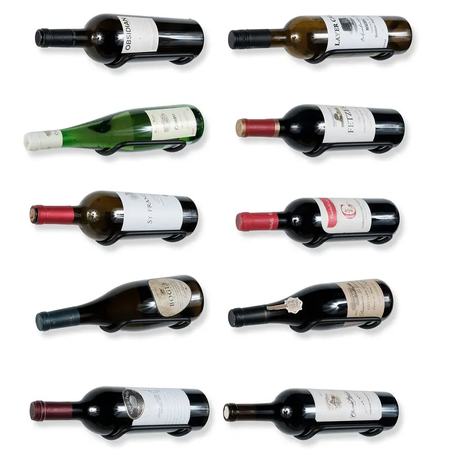 

Wall Mount Custom Hook Design Iron Wine Bottle Holder Rack Shelf Display for All Adult Beverages Liquor Home, Kitchen, Dining Ro