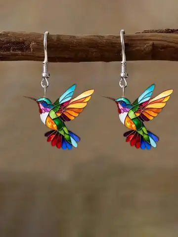 FTCY Acrylic Hummingbird Earrings For Women Retro Style Colorful Bird Drop Earrings Women's Jewelry Gifts