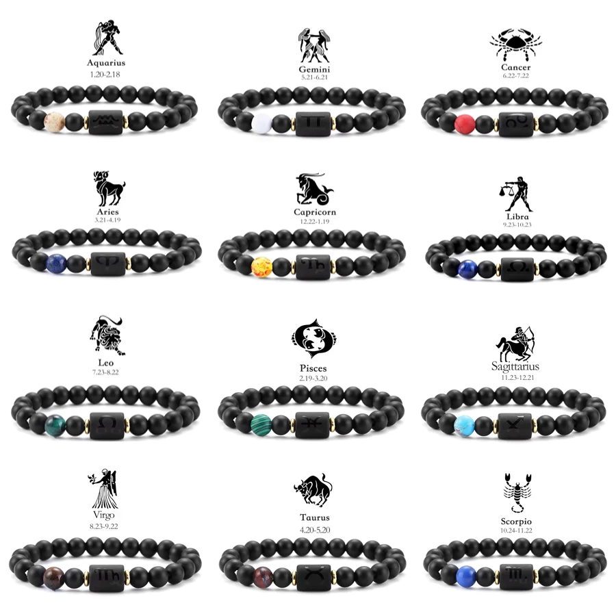 الحجر الطبيعي 12 علامات زودياك سوار سوار الرجال النساء الجدي الثور السرطان العذراء ليو الميزان الصداقة زوجين سوار