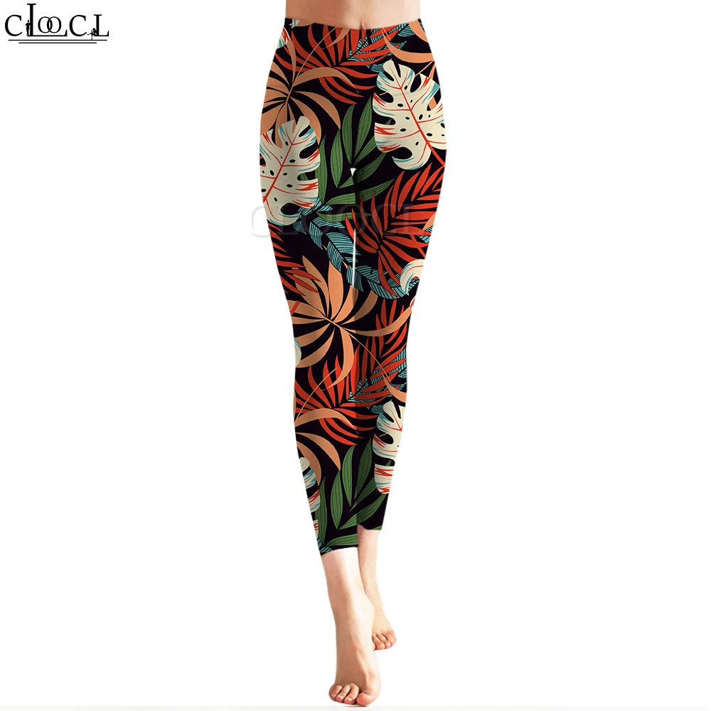 CLOOCL-Leggings con estampado de hojas tropicales para mujer, pantalones con estampado 3D para entrenamiento femenino, Push Up, trote, mallas ajustadas transpirables para gimnasio