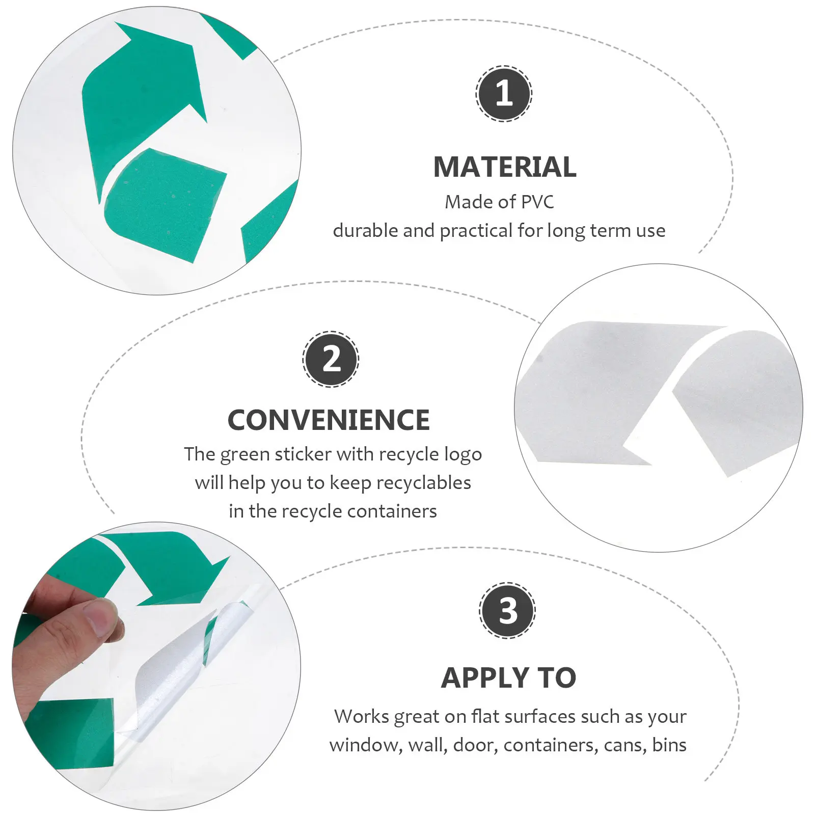 

5Pcs Eco-Friendly Recycling Sticker Green Self-Adhesive Decal for Bins Containers Cans Labeling Home Office Kitchen Indoor