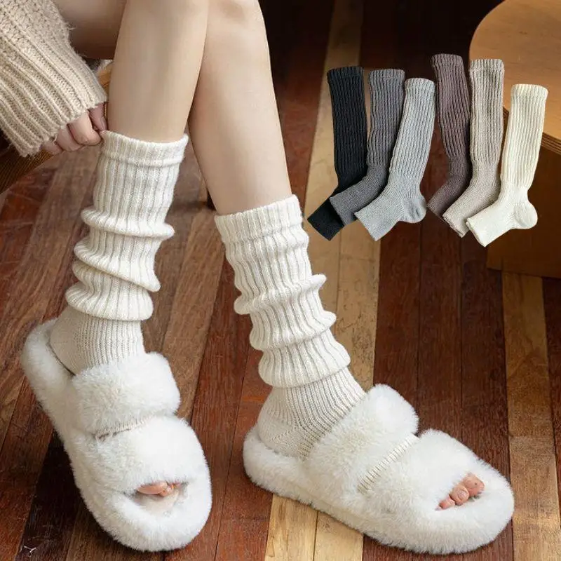 Autumn Winter Thick Warm Leg Warmers Women Wool Cashmere Thermal Knees High Socks Girls Vintage Ruffle Socks Thigh High Stocking