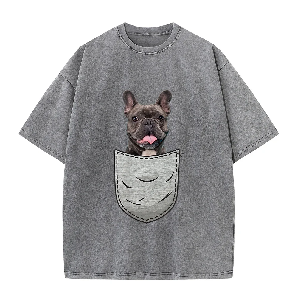 Frenchie French Bulldog Chest Pocket T-Shirt Men's Cotton T-Shirts Oversize Y2k Cool Gift T Shirt Printed Graphic Short Sleeve