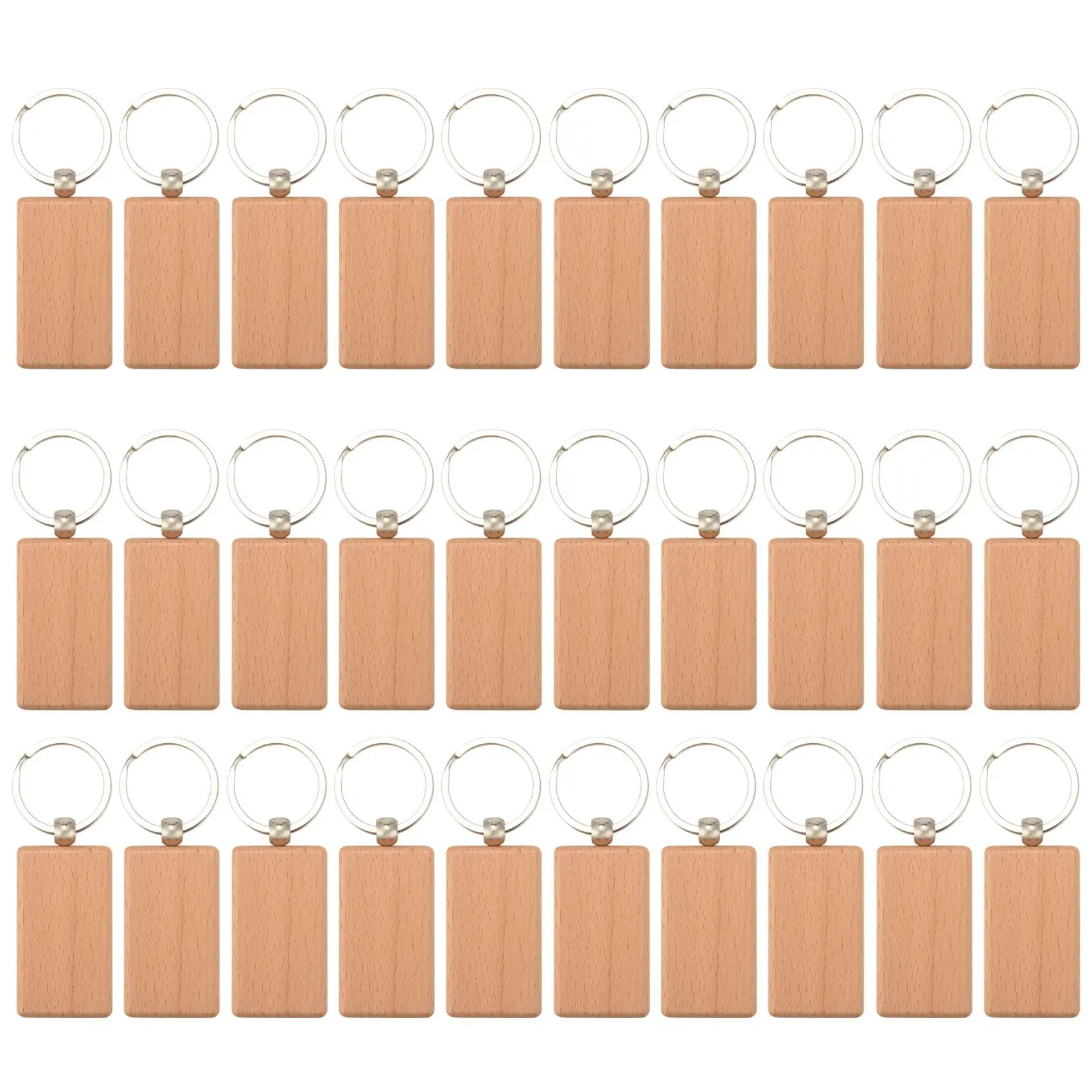 

A32P_30Pcs Blank Rectangle Wooden Key Chain Diy Wood Keychains Key Tags Can Engrave Diy Gifts