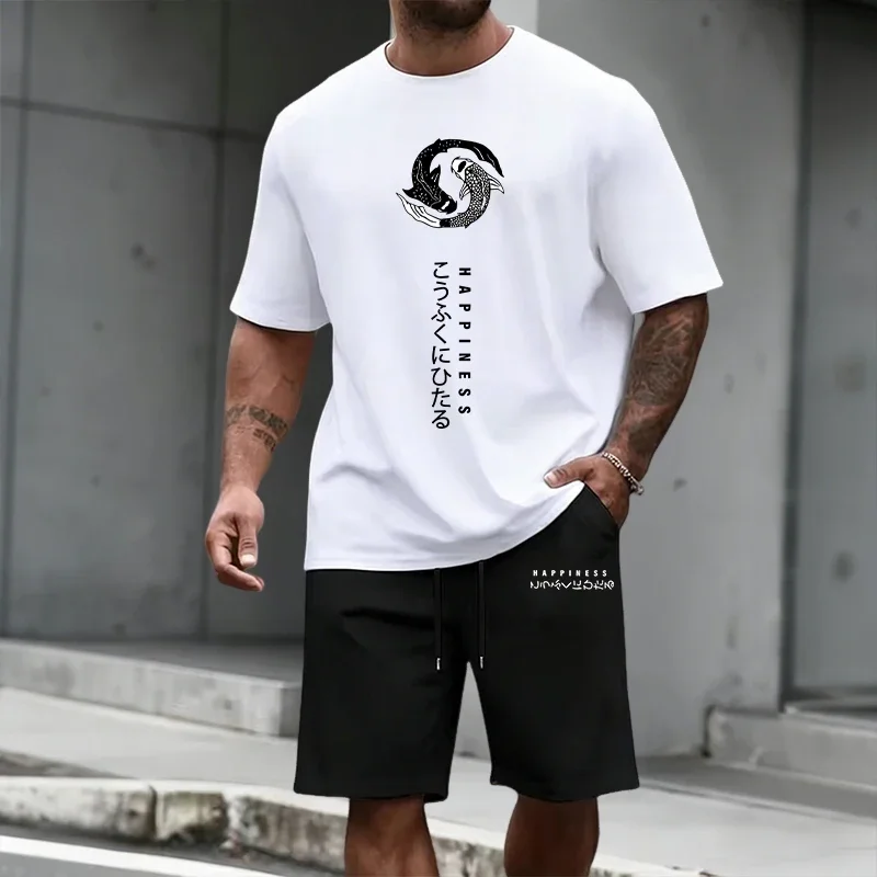 

Japanese Fashion T-shirt and Shorts Men's Set Summer Daily Casual Sports Short Sleeve Outfit Harajuku Style Tshirts Streetwear