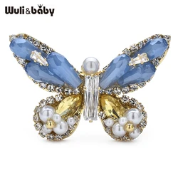 Wuli&baby Pearl 3 Colors Handmade Czech Rhinestone Butterfly Brooch Pin Quality Jewelry Accessory For Collection