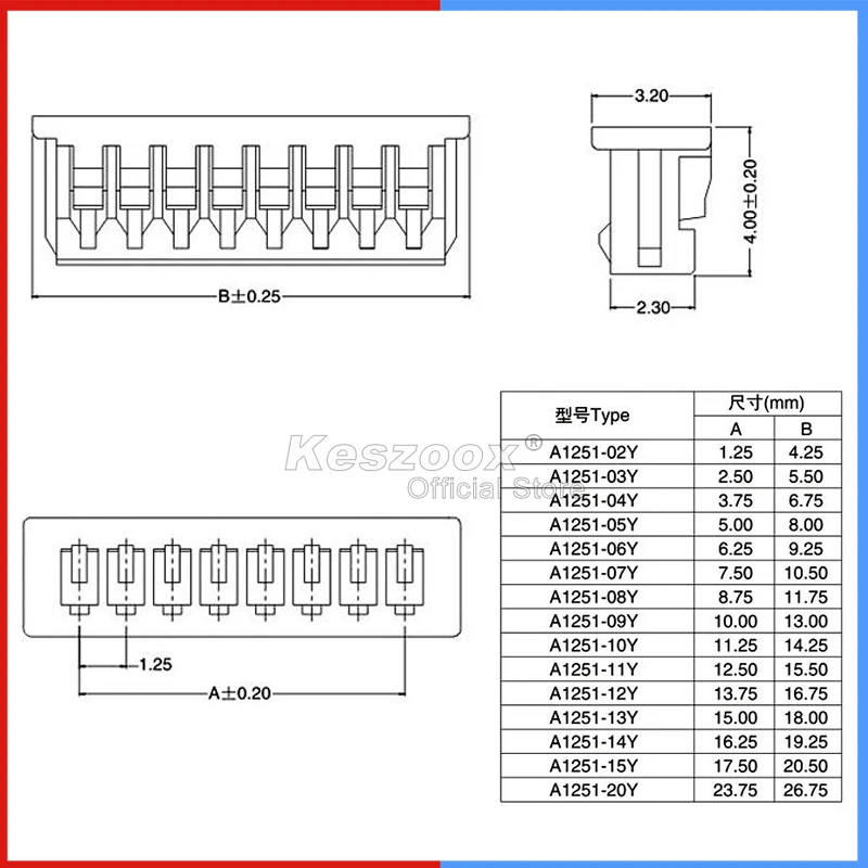 Keszoox Molex51021-02/03/04/05/06/08/1000 Connector 1.25mm Pitch Socket Housing Terminals Plug Header  For Micro Drone Hobbyists