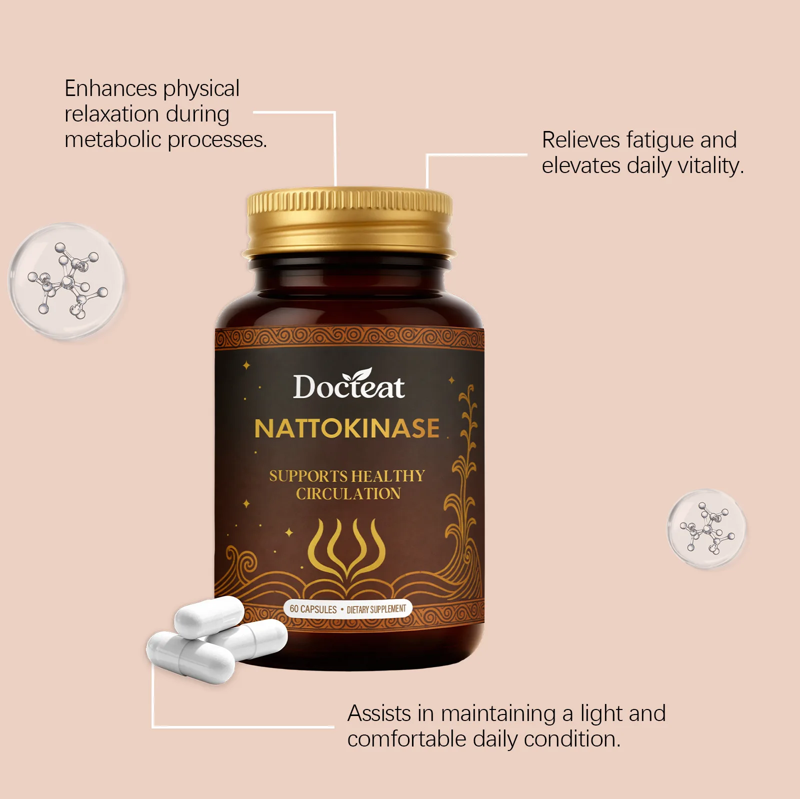 Fermented Natto Capsules, Boost Metabolism, Natural Energy Support Dietary Supplement for Adults