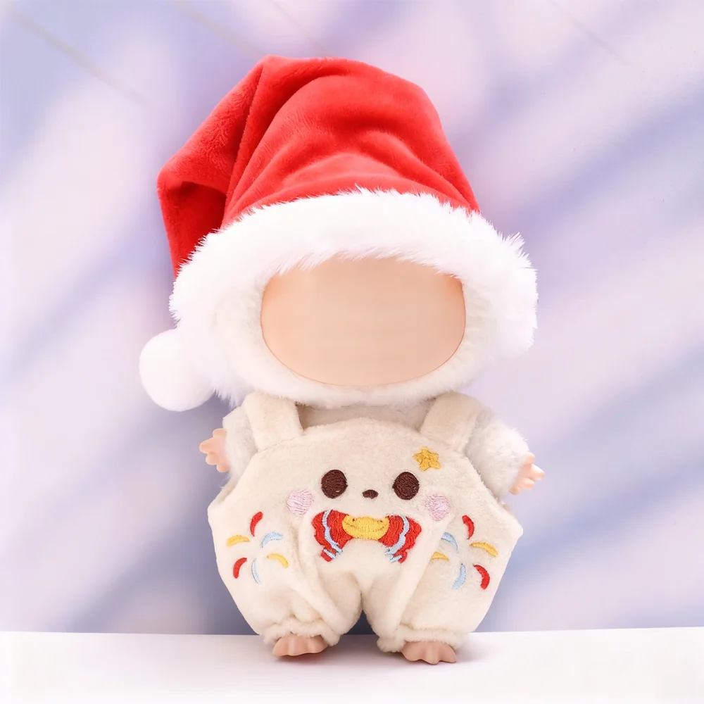 Vestiti per bambole carini per accessori di abbigliamento Labubu da 17 cm con cappello da Babbo Natale seduti costumi da festa decorazioni ciondolo di lusso fai da te