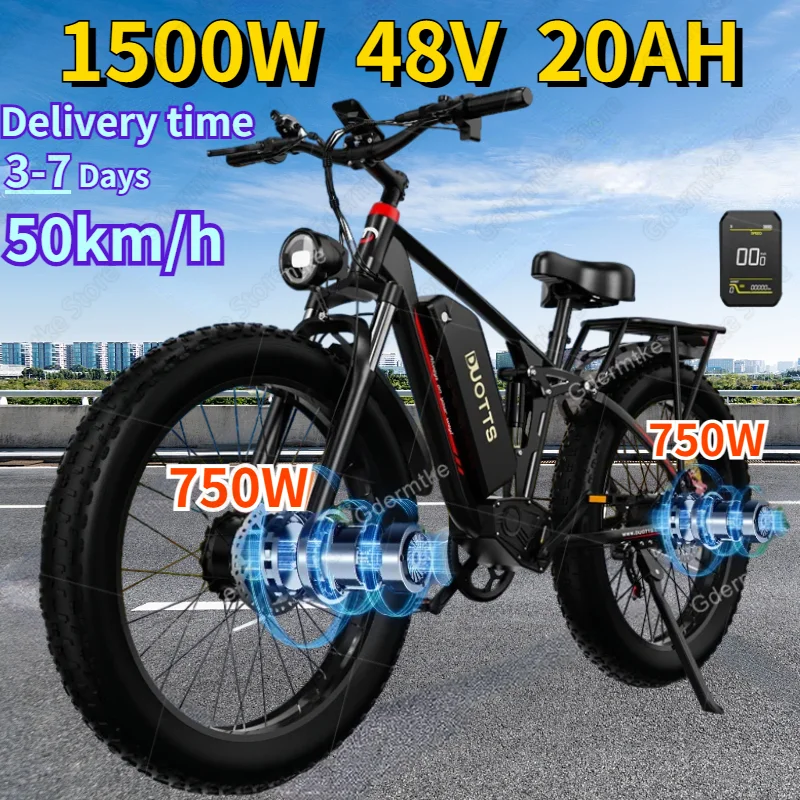 EBike 1500W Dual Motor 48V20AH Lithium Battery 26*4.0 Inch Fat Tire Snow Electric Bicycle Dual Shock Absorption Electric Bike