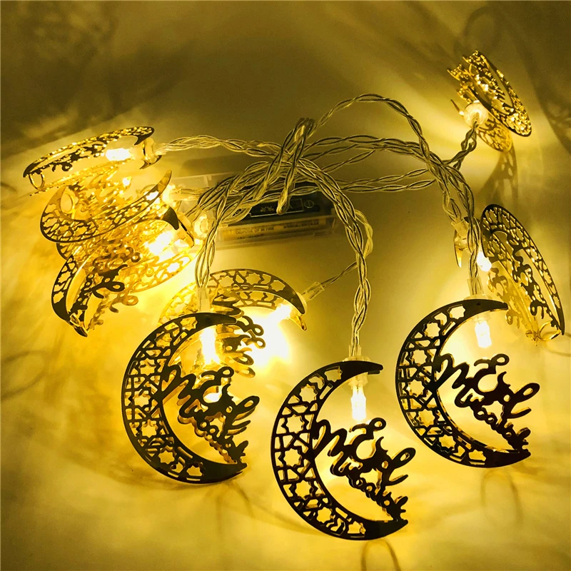 2022 ramadan kareem decorações para casa 1.65m 10leds eid mubarak lua estrela led luzes da corda casa de férias iluminação decorativa