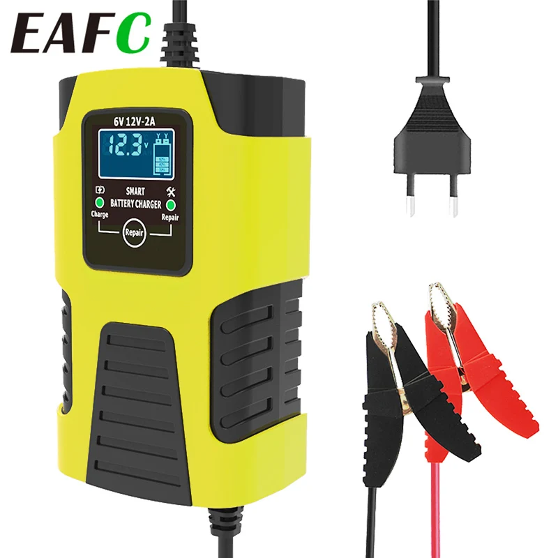 Automatic 2A 6V 12V Car Battery Charger Lead-Acid GEL AGM Wet Calcium Deep Cycle VRLA Pulse Repair with LCD Display