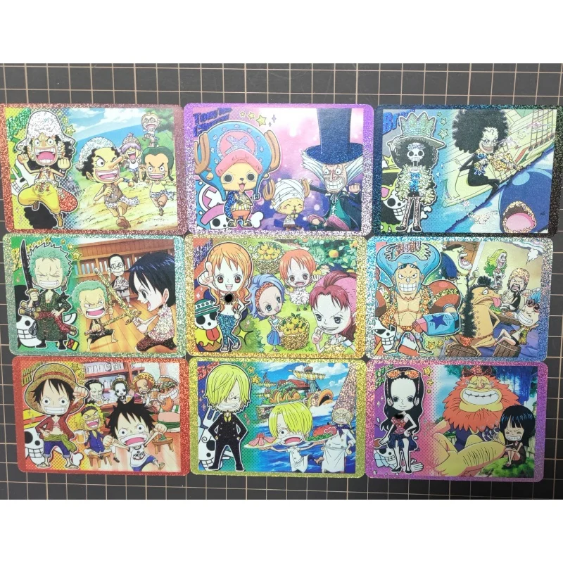 One Piece 9 Sheets Flash Card Monkey D Luffy Nami Usopp Franky Burukku Roronoa Zoro Sanji Diy Anime Collection Action Toy Figure