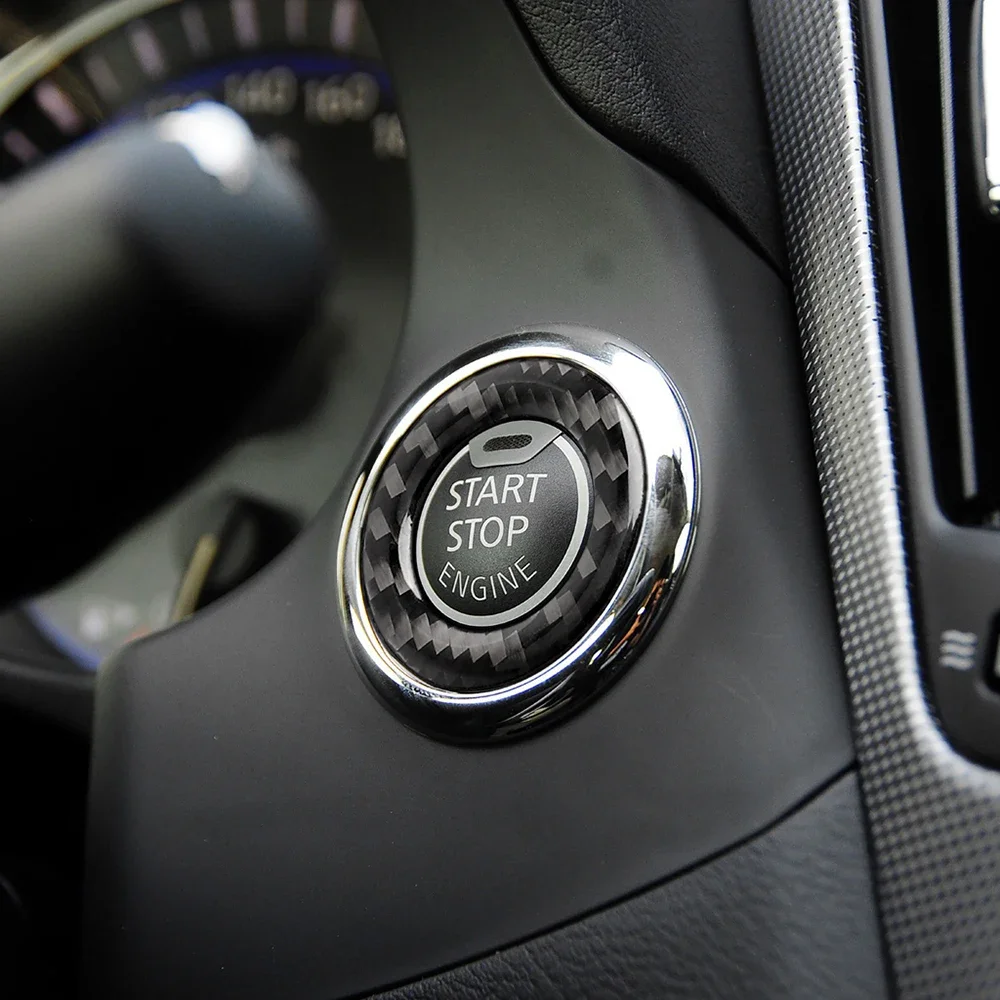 Car Interior Engine Start Stop Button Panel Ring Cover Trim for Infiniti Q50 Q60 Carbon Fiber Stickers Decal Auto Accessories view 2