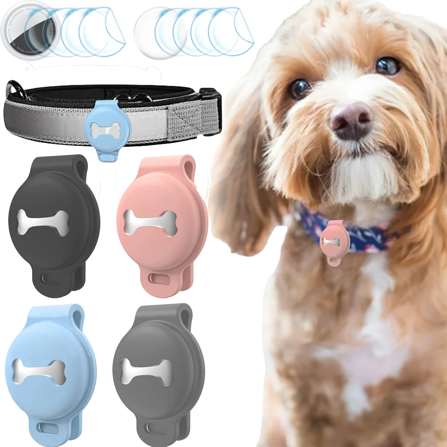 Custodie Airtag in silicone per collare per animali domestici - Il supporto per cani protegge polvere, danni, perdite - Copertura anti-smarrimento