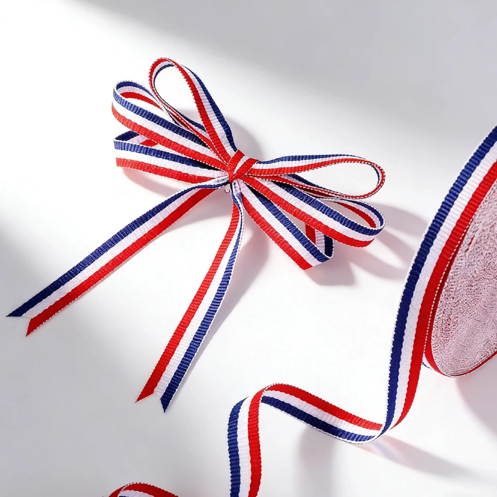 50 Yard 10MM 15MM 20MM 25MM Red White Blue Striped Grosgrain Ribbon Wrapping Embellishments Party Decoration DIY Craft Packaging