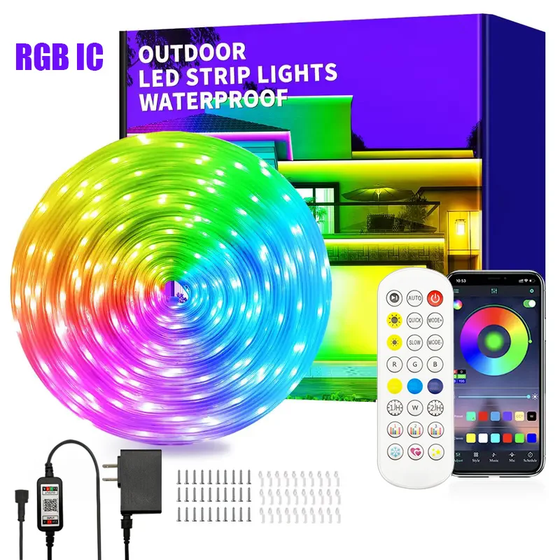 

24V RGBIC LED Strip Lights Bluetooth Outdoor LED Lights APP Control Color Changing Music Sync for Home Decor LED Strip Lighting