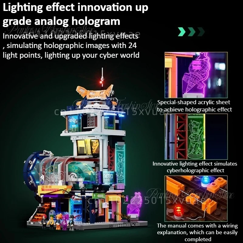 Neue Cyberpunk-Bausteine, Straßenansicht der hängenden Bahnhof, Puzzle, Montage, Spielzeug, Modell, Dekoration, Sammeln Sie Weihnachtsgeschenk