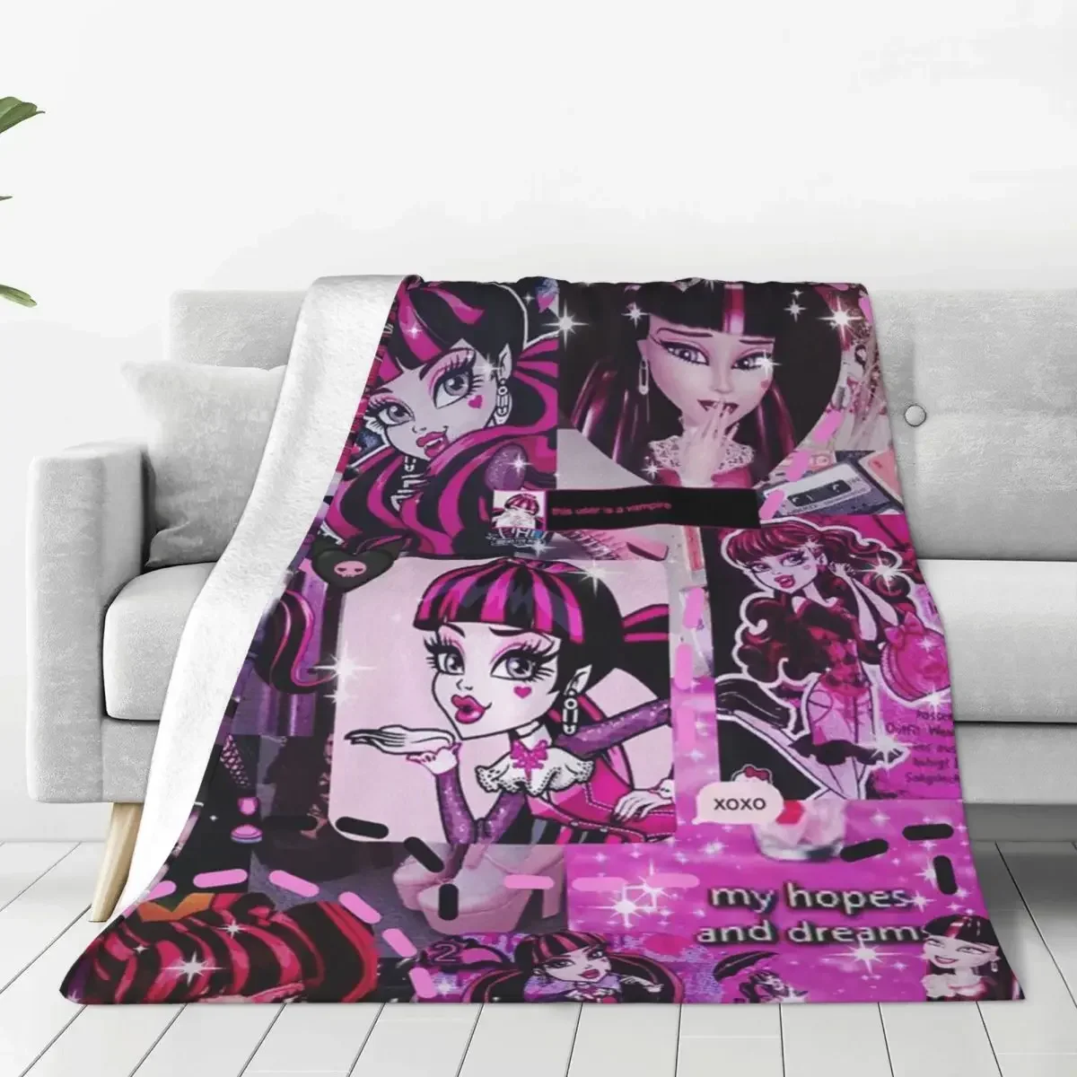 Cute Draculaura Girl Blankets Flannel Monster High Lightweight Throw Blankets for Bedding Couch Bedroom Quilt