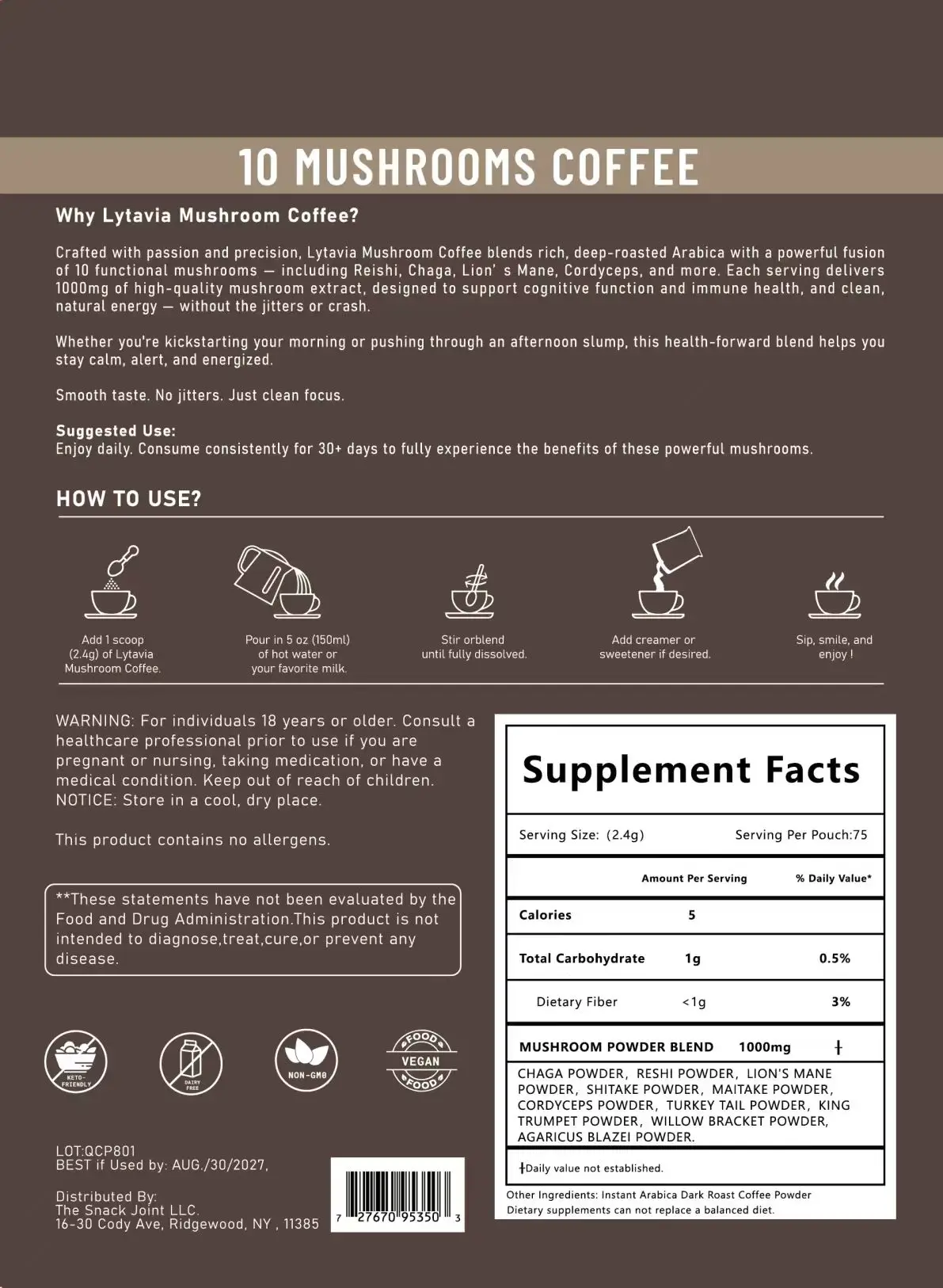 قهوة الفطر مع 10 فطر قابل للتكيف وزيت MCT، قهوة سريعة التحضير بنمو الولايات المتحدة الأمريكية، 180 جرام، 6.35 أونصة #5