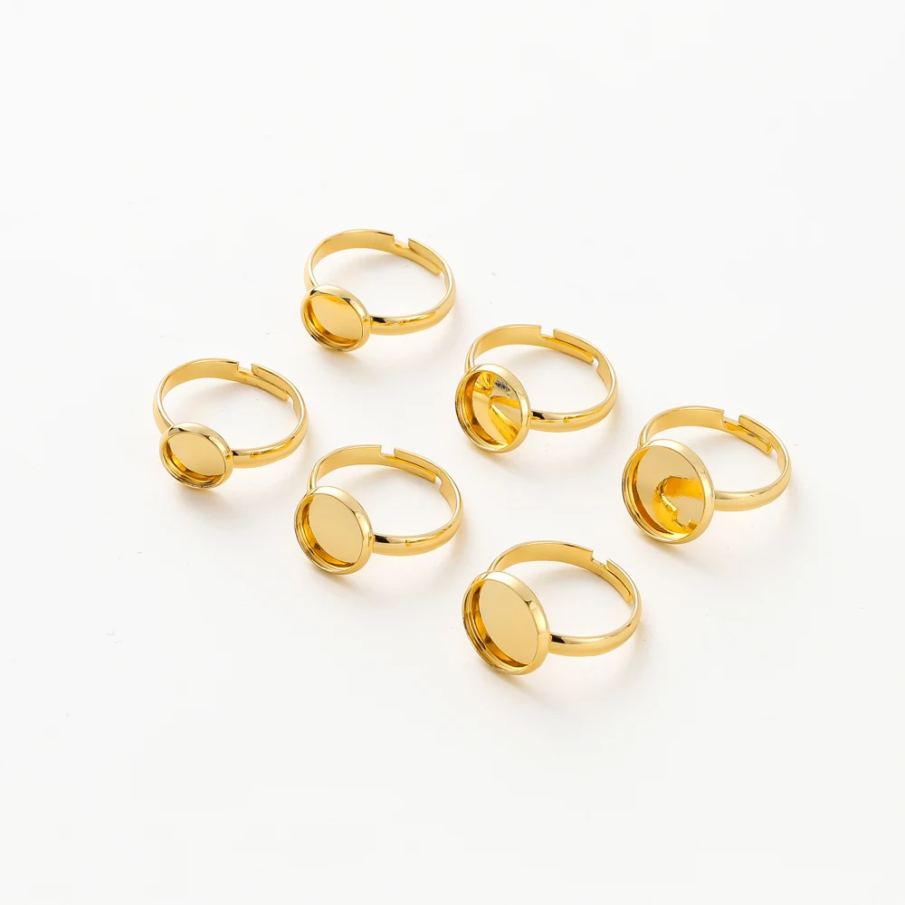 6Pcs/Lot 14K/18K Gold Color Plated Brass 18mm Rings With Concave Plate for DIY Ring Jewelry Findings Making Accessories Supplies