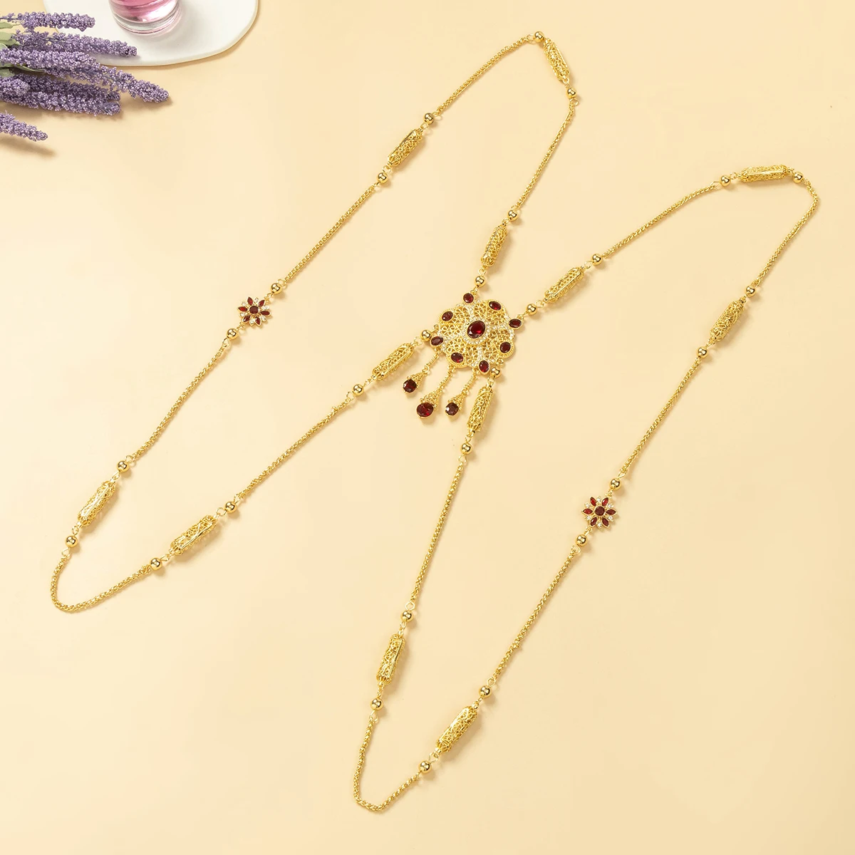 Marokańska Biżuteria Ślubna Łańcuszek na Ramię Damski Pasujący do Abaje i Sukni Wieczorowej Suknia Ślubna Ozdobny Łańcuszek na Klatkę Piersiową