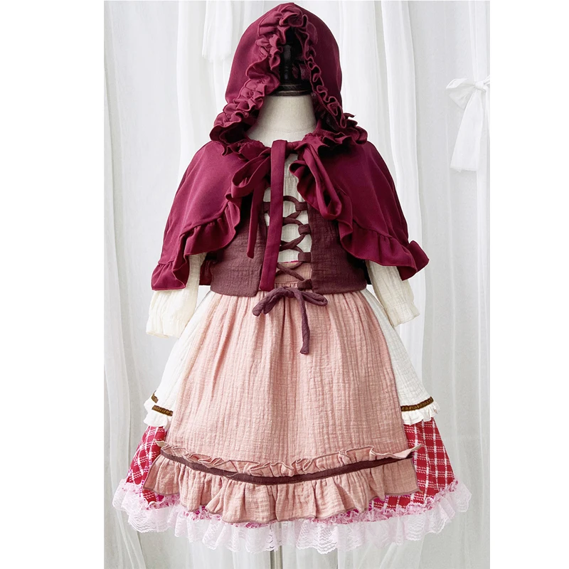 NEW Girl Little Red Riding Hood Costume Retro Lolita Prairie Girl Spooktacular Cosplay Fancy Party Dress Carnival Halloween