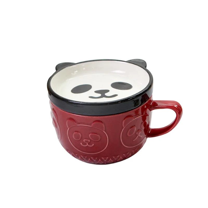 Japanese Style Cartoon Shiba Inu Panda Breakfast Milk Cup with Lid Ceramic Coffee Cup Home Cute Kids Mug Couple Mug Home Decor