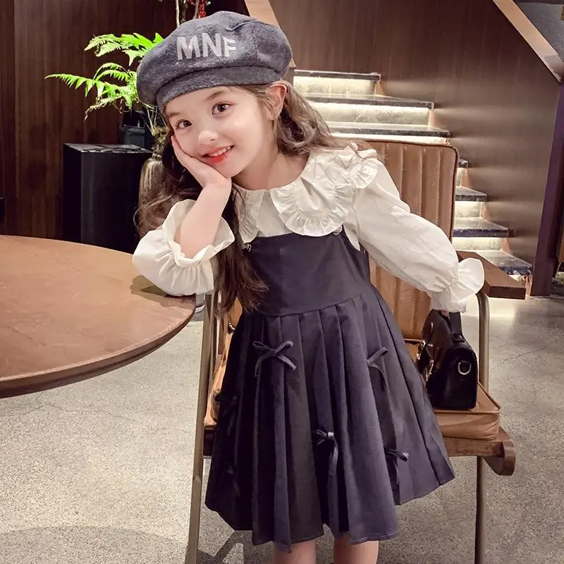 Shirt Vest Skirt Set Spring and Autumn New Korean Fashion Academy Hundred Fold Strap Skirt Doll Collar Shirt Two Piece Set