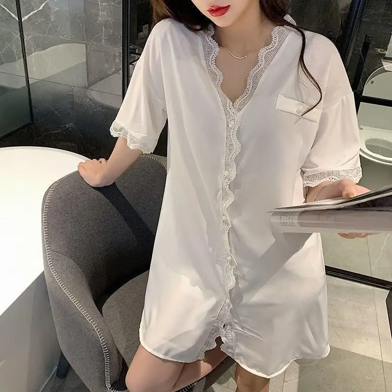 Women's Summer Ice Silk Nightdresses, Women's Thin High-End Luxury Lace Pajamas, Summer Fashion, Loose Pajamas, Loungewear, Long