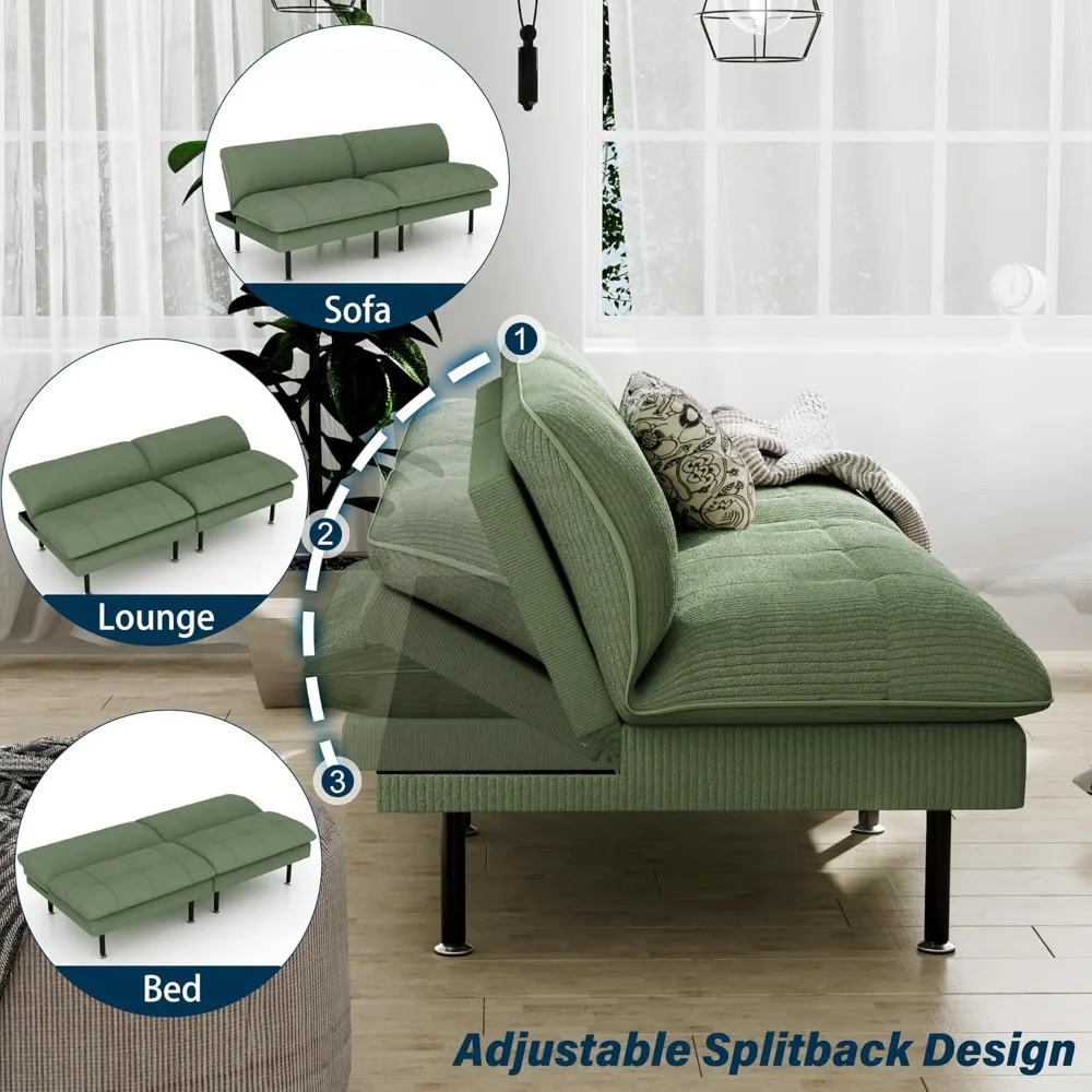 Sofá-cama futon multifuncional de 70 polegadas com encosto ajustável, sofá-cama conversível, loveseat reclinável moderno