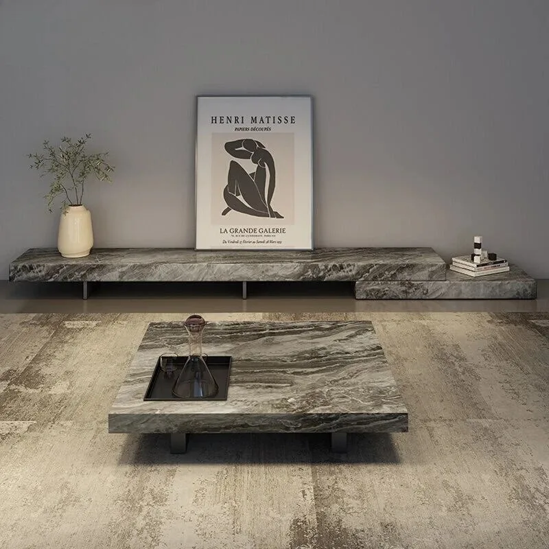 Minimalist light luxury Italian rock panel TV cabinet can be retractable and simple 2025 new coffee table combination set