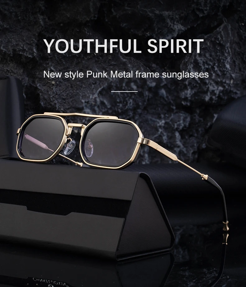 Steampunk Rechteckige Sonnenbrille für Herren 2026 Luxusmarke Retro Punk Sonnenbrillen für Männer Vintage Doppelbalken-Brillen UV400-Schutz – Detail 1