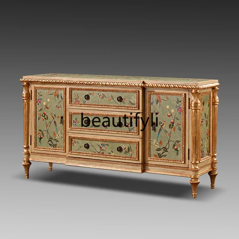 

D06 European painted entrance cabinet high-end partition cabinet retro pure hand-painted solid wood dining side cabinet