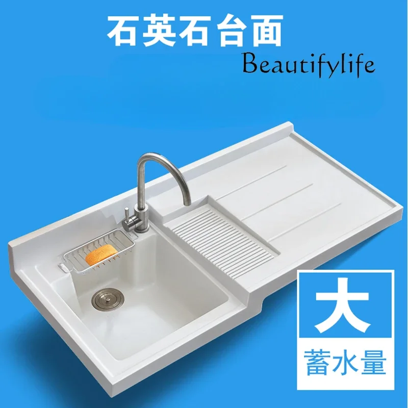 Quartz stone laundry basin with rubbing board Household corner-cutting laundry sink