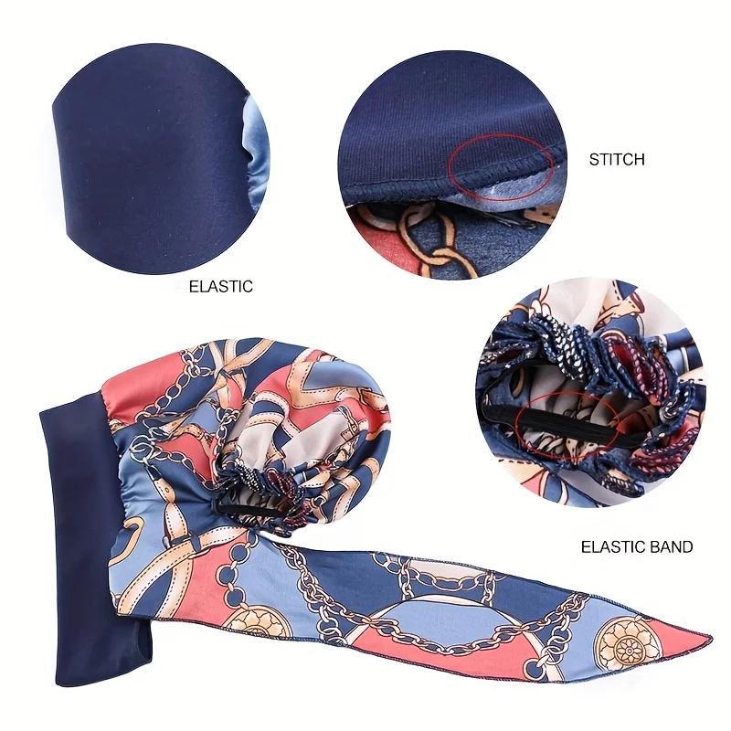 Classic Chain Printed Turban Hats Lightweight Elastic Head Wraps Breathable Chemo Cap Ramadan Headscarf For Women