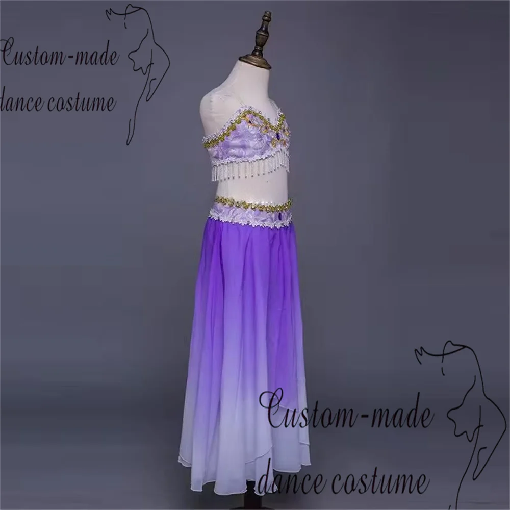 Dancing Maiden Variations Gonna da balletto Pantaloni Haute Couture Lilla Gold Canotta divisa Gonna lunga in chiffon senza maniche.