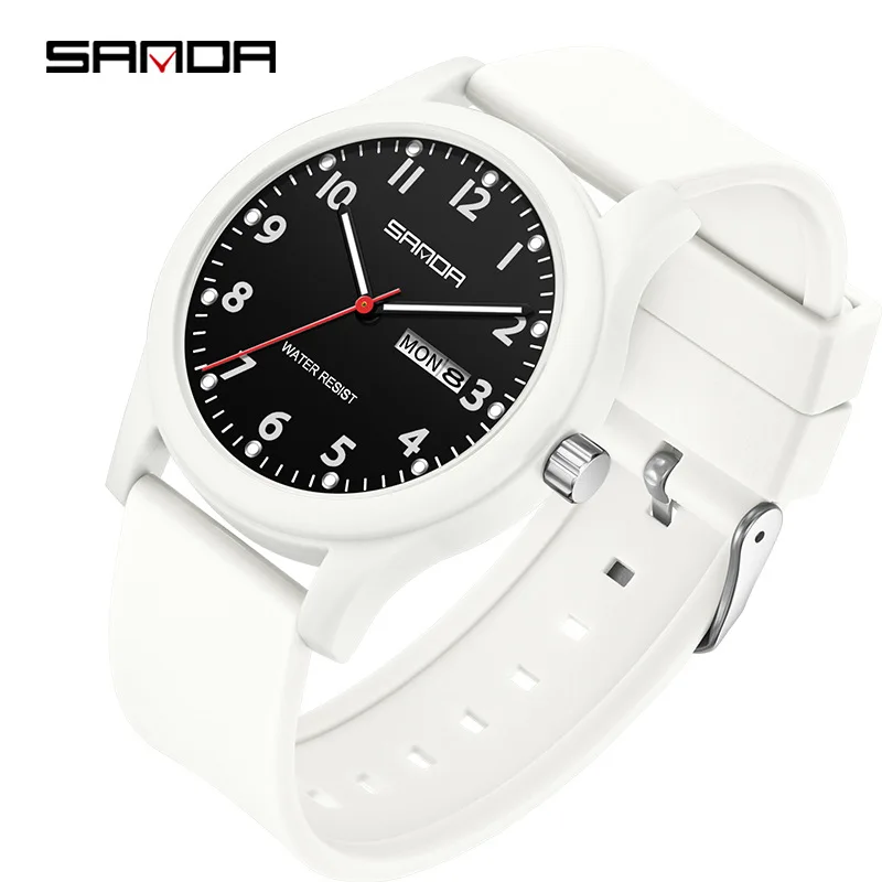 SANDA 3263 Student Exam Watch - Lightweight, Silent, Waterproof, Luminous, Double Calendar, Anti Fall and Scratch Sport Watch